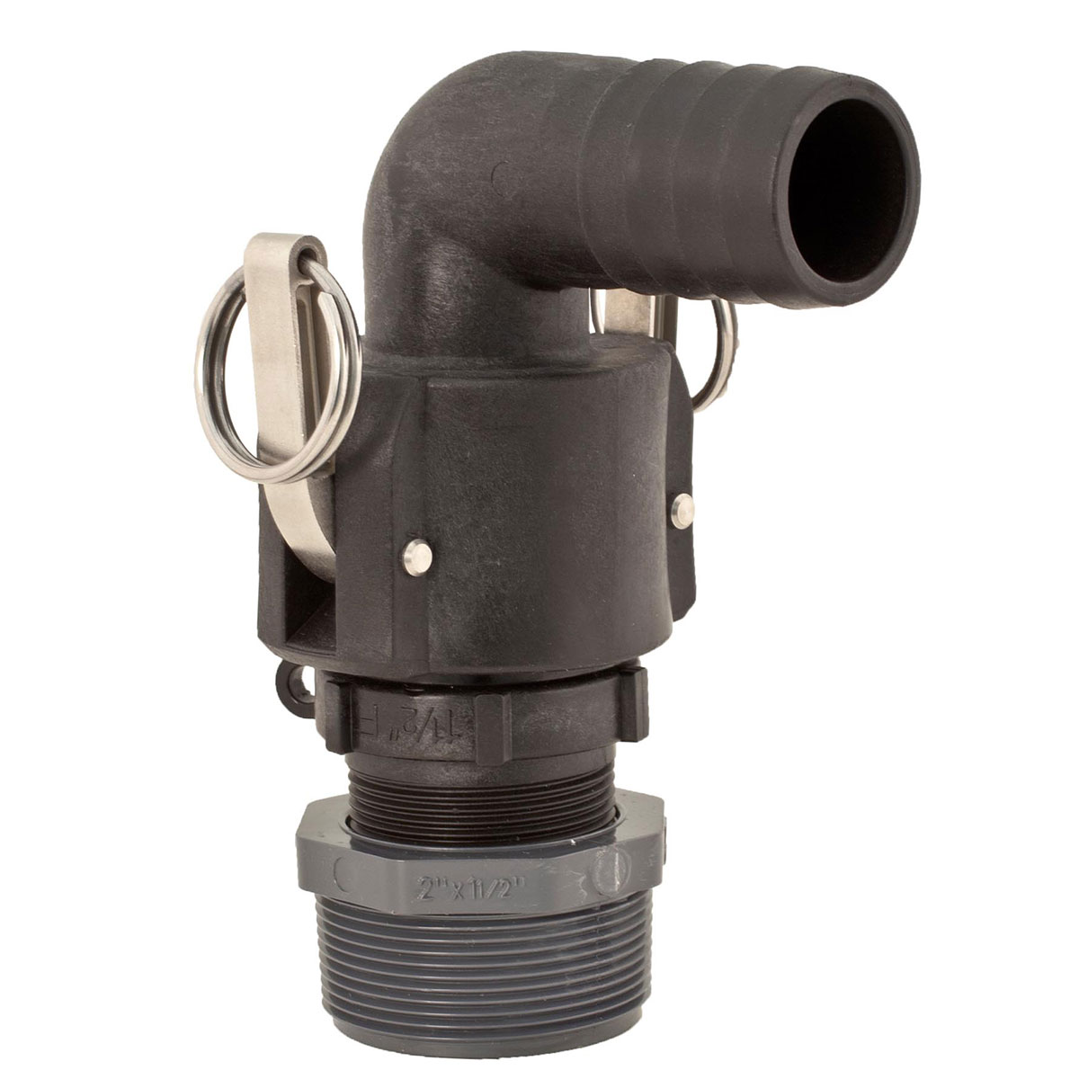 Adapter 1-1/2" Schlauch zu 2" male pipe mit 90° Elbow