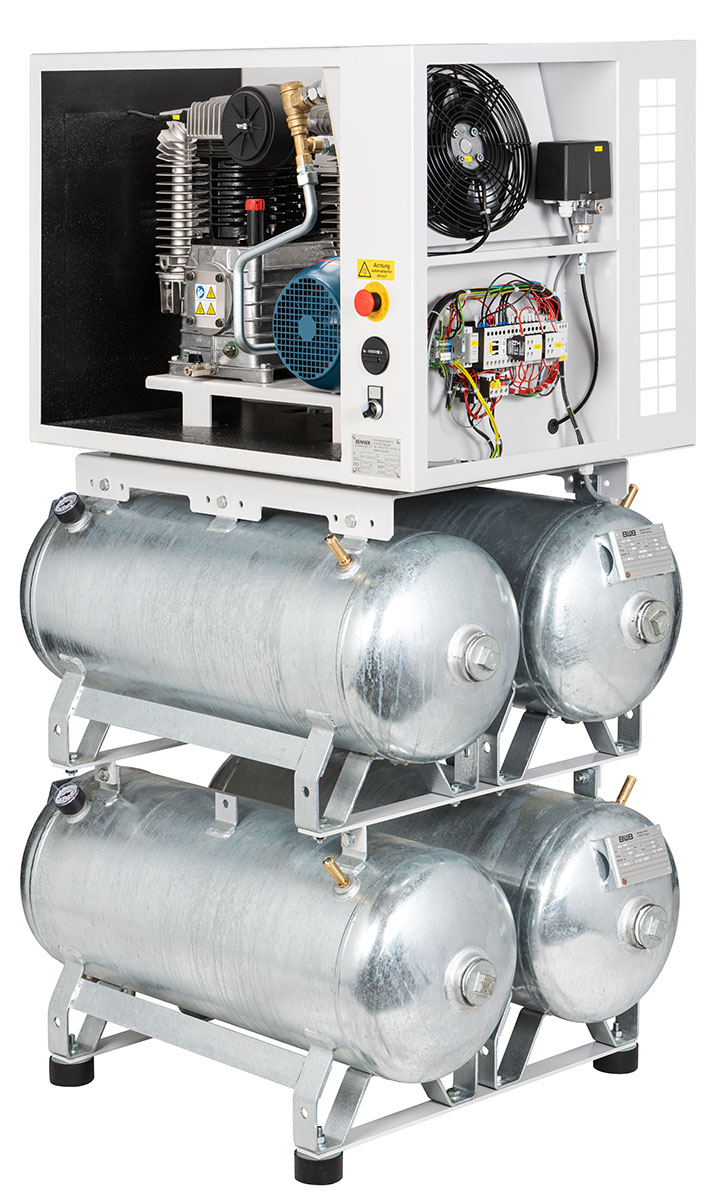 Renner RIKO 700/4x90 S - 960/4x90 S Industriekompressor 4,0-5,5 kW schallgedämmt, 10 bar, 4x90 Liter verzinkt