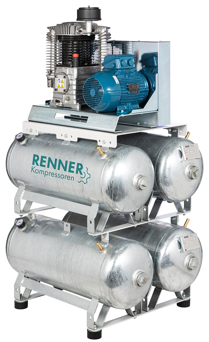 Renner RIKO 700/4x90 - 960/4x90 stationärer Industrie-Kompressor 4,0-5,5 kW, 10 bar, 4x90 Liter verzinkt